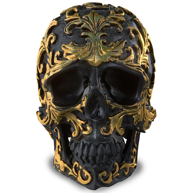 READAEER Small Size Human Skull Resin Statue Head Sculptures Skull Collectible Figurines (Black & Golden) - Image 5